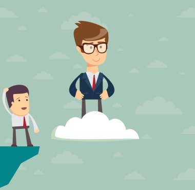 Zorluklar ve başarı. Abyss üzerinde işadamı sinekler .