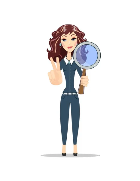 Woman with a magnifying glass. — Stock Vector