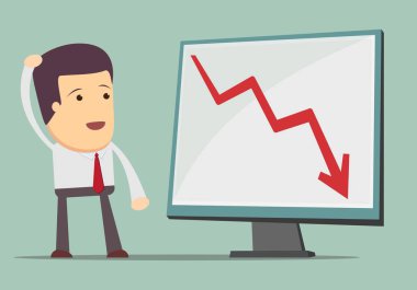 İş adamı ve sonbahar çizgi grafik.