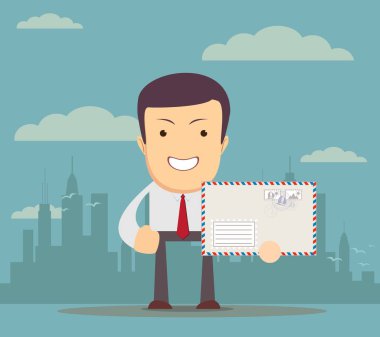 Adam resmi-aşınmaya bir zarf tutuyor.