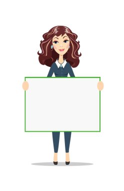 boş bir poster tutan kadın