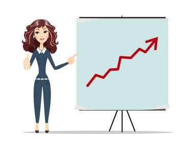 Yönetim Kurulu ok grafiği yukarı işaret eden kadın.