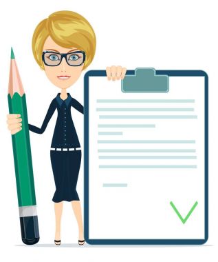 bir anketi ve büyük yeşil kalem kadınla.