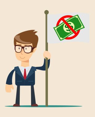 Elinde para yasağıyla bayrağı tutan bir iş adamı.