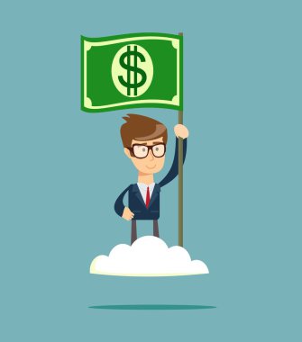 Güç para. Gururlu adam Doları bayrak üstünde belgili tanımlık bulut.