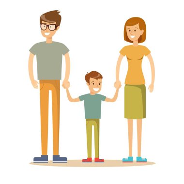 Mutlu bir aile. Baba, anne ve oğul birlikte.