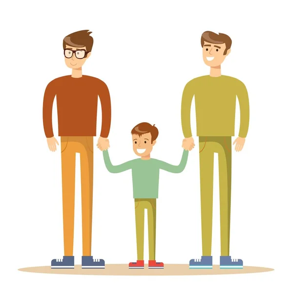 Lyckliga gay män poserar med sina barn — Stock vektor