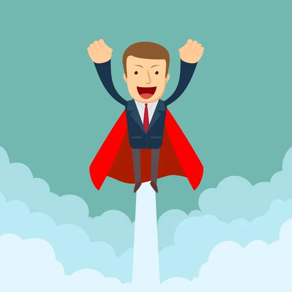 Super-herói super bem sucedido homem de negócios voando no céu . —  Vetores de Stock