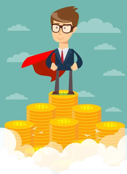 Businessman standing on the huge money staircase — Stock Vector