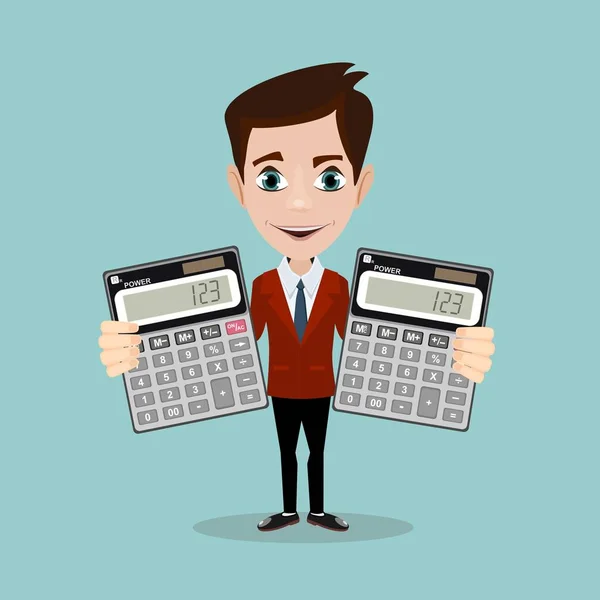 Accountant bij een rekenmachine, vectorillustratie — Stockvector
