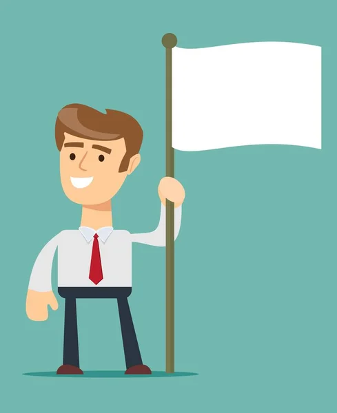 Усміхнений бізнесмен тримає прапор з прапором — стоковий вектор