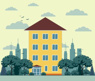 townhouse ve ağaçları ile şehir manzarası.