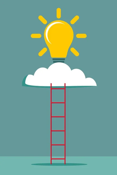 Ladder en cloud met idee gloeilamp. Succes concept. — Stockvector