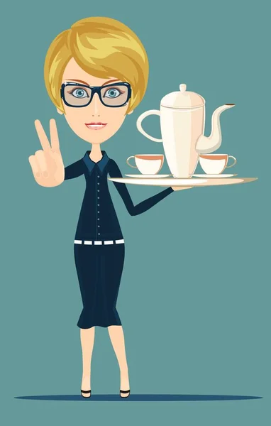 Kellnerin serviert Kaffee oder Tee — Stockvektor