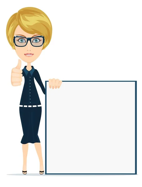 Retrato de la mujer de negocios con un cartel — Vector de stock