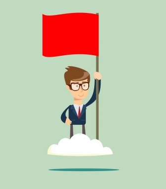 Gururlu adam bir kırmızı bayrak üstünde belgili tanımlık bulut.