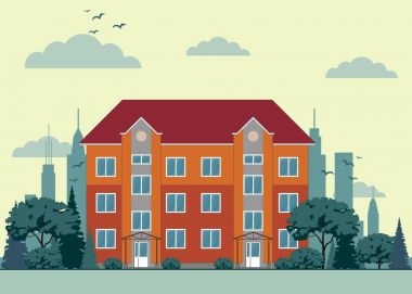 townhouse ve ağaçları ile şehir manzarası.