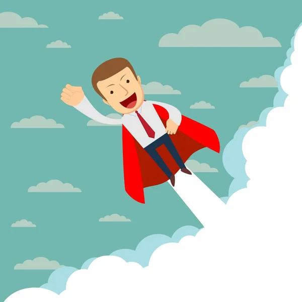 Superheld super succesvol zakenman vliegen in de lucht. — Stockvector