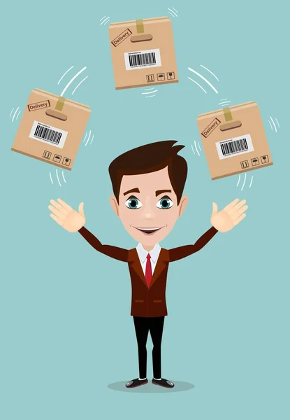 Delivery service man with box — Stock Vector