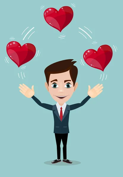 Man juggling hearts . — Stock Vector