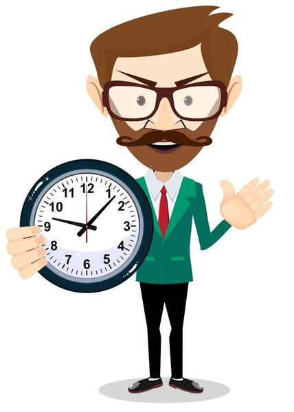 Business Man With Clock. Time Management Concept. — Stock Vector