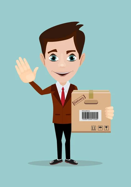 Happy man with parcel boxes — Stock Vector