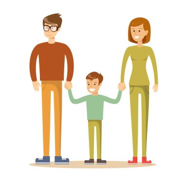 Mutlu bir aile. Baba, anne ve oğul birlikte.