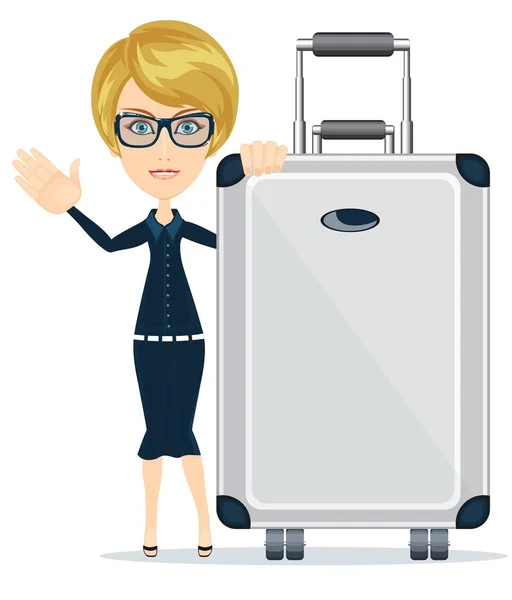 Woman traveler with suitcase — Stock Vector