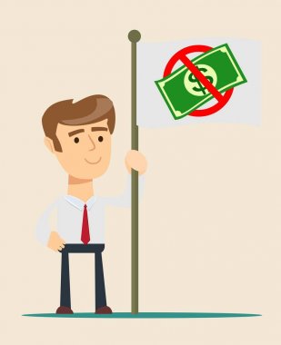 Elinde para yasağıyla bayrağı tutan bir iş adamı.