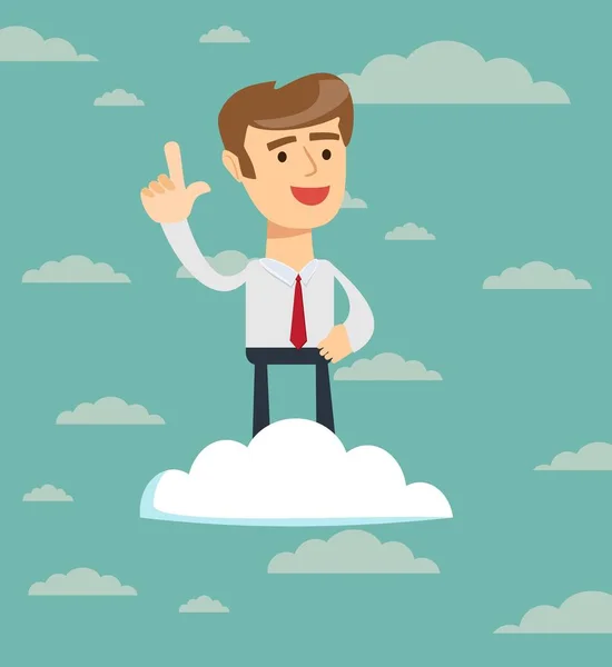 Щасливий бізнесмен стоїть на хмарі — стоковий вектор
