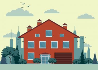 townhouse ve ağaçları ile şehir manzarası.