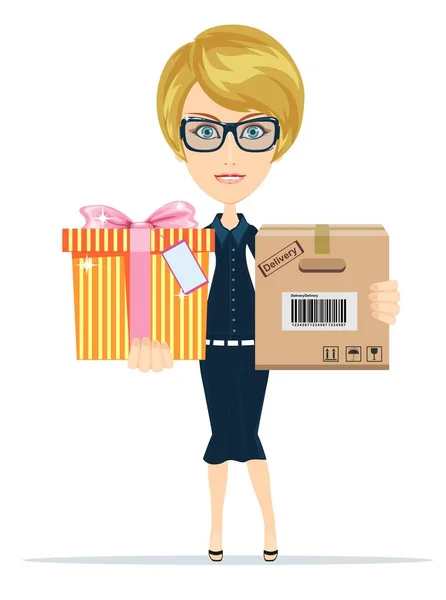 Woman getting a parcel — Stock Vector