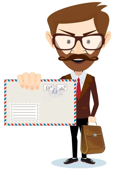 Man in formele pak houden een envelop met een letter. — Stockvector