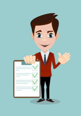 Pano denetim listesi düz tasarımında holding işadamı eller