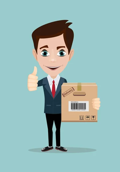 Delivery service man with box vector — Stock Vector