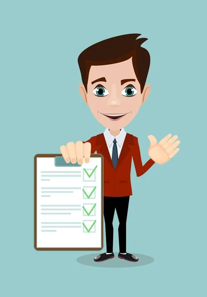 Pano denetim listesi düz tasarımında holding işadamı eller