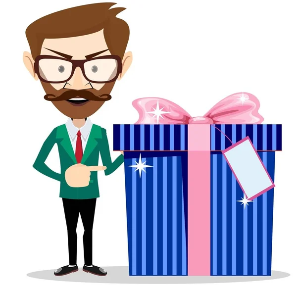 Empresario sosteniendo un regalo — Vector de stock