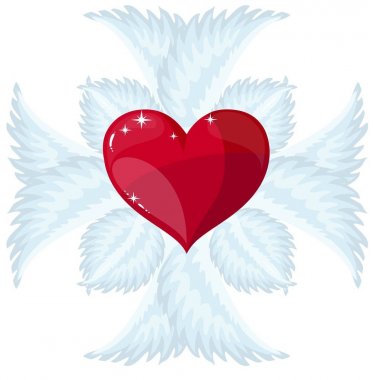 Christian haç ve kalp, vektör logo veya işareti.