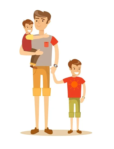 Retrato de un padre con sus dos hijos — Vector de stock