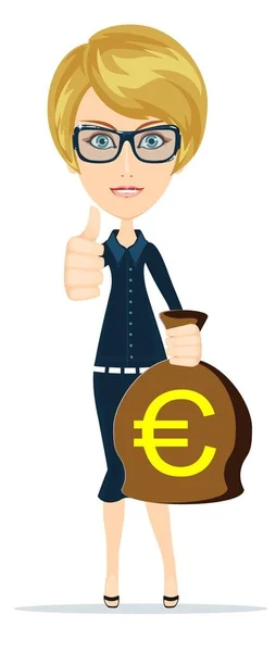 Business woman holding money bag — Stock Vector