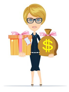 Bir çanta ile dolar ve şimdiki genç kadına verir