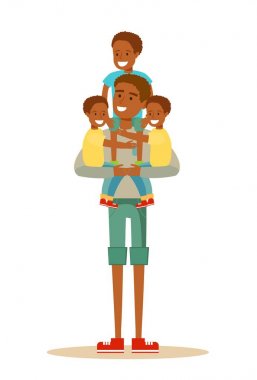 Happy Black father With Many Children clipart