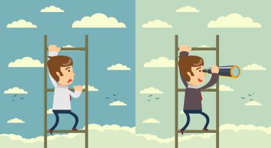 Bir merdiven üzerinde iş adamı. İş kavramı. Vektör çizim