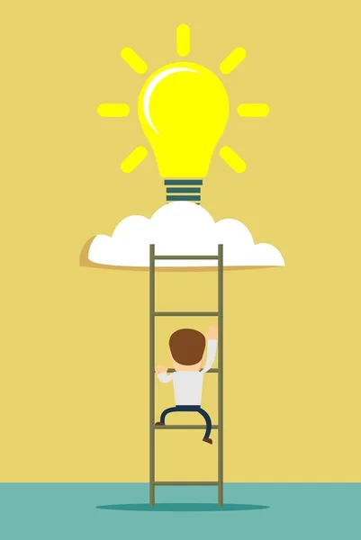 Ladder naar de cloud met idee gloeilamp. — Stockvector