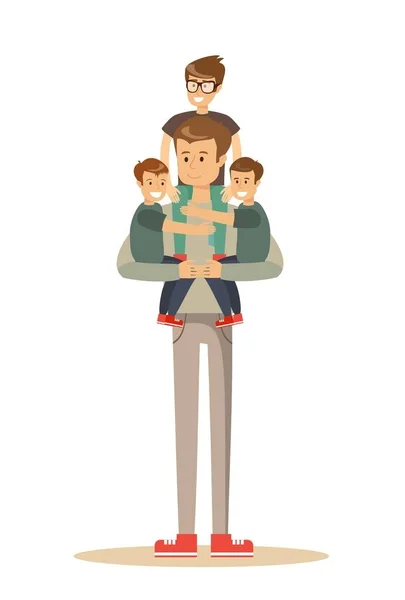 Lycklig far med 3 barn — Stock vektor