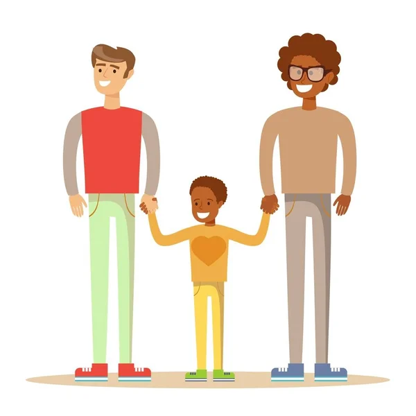 Щаслива сім'я геїв змішаної раси  . — стоковий вектор