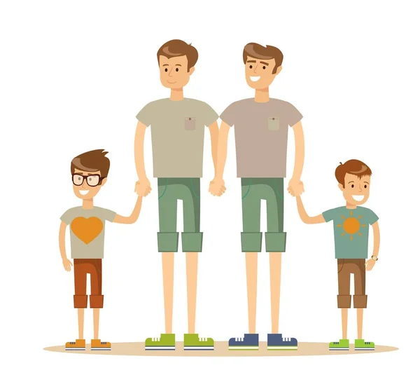 Heureux gay couple avec enfants — Image vectorielle