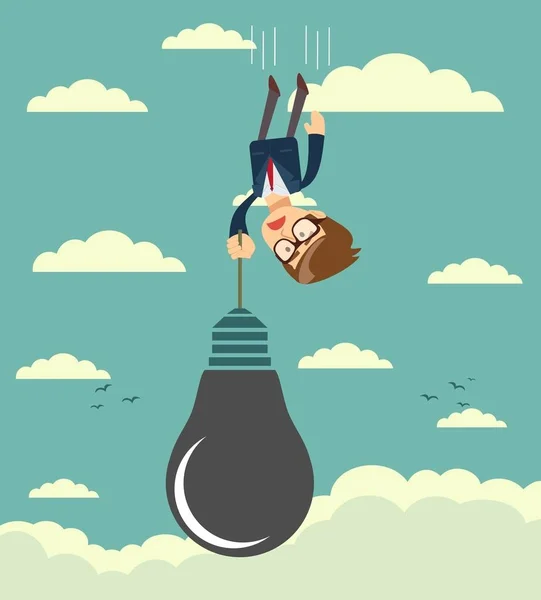 Smutný podnikatel pádu držby žárovka idea jako balon . — Stockový vektor