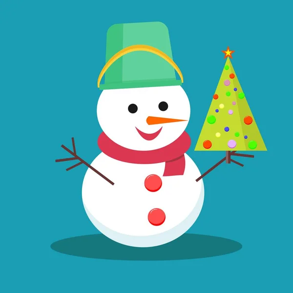 Snowman and Christmas tree. — Stock Vector