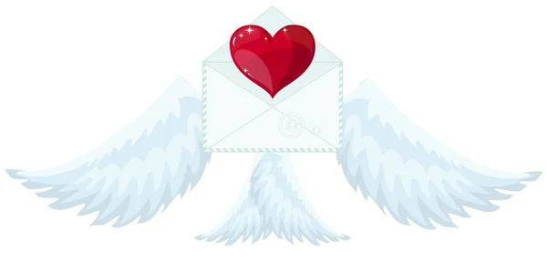 Envelope com asas como Cupido Enviando amor e heart.Valentine s Day . — Vetor de Stock